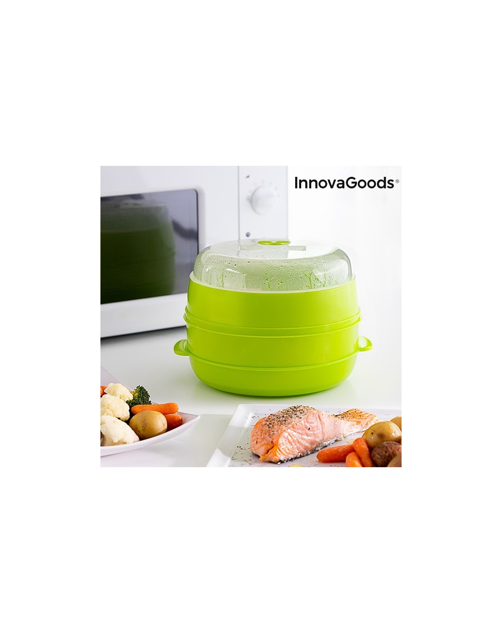 InnovaGoods Fresh Microwave Double Steamer 22 x 12/17 cm Green 