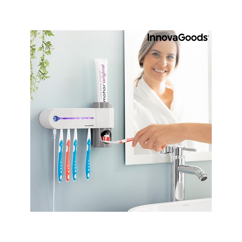 Duokon Sterilizzatore per spazzolini UV 3 in 1 EU 220V distributore Automatico di dentifricio Ventola di Asciugatura e Supporto per dentifricio Supporto per disinfettante per spazzolini da Denti 